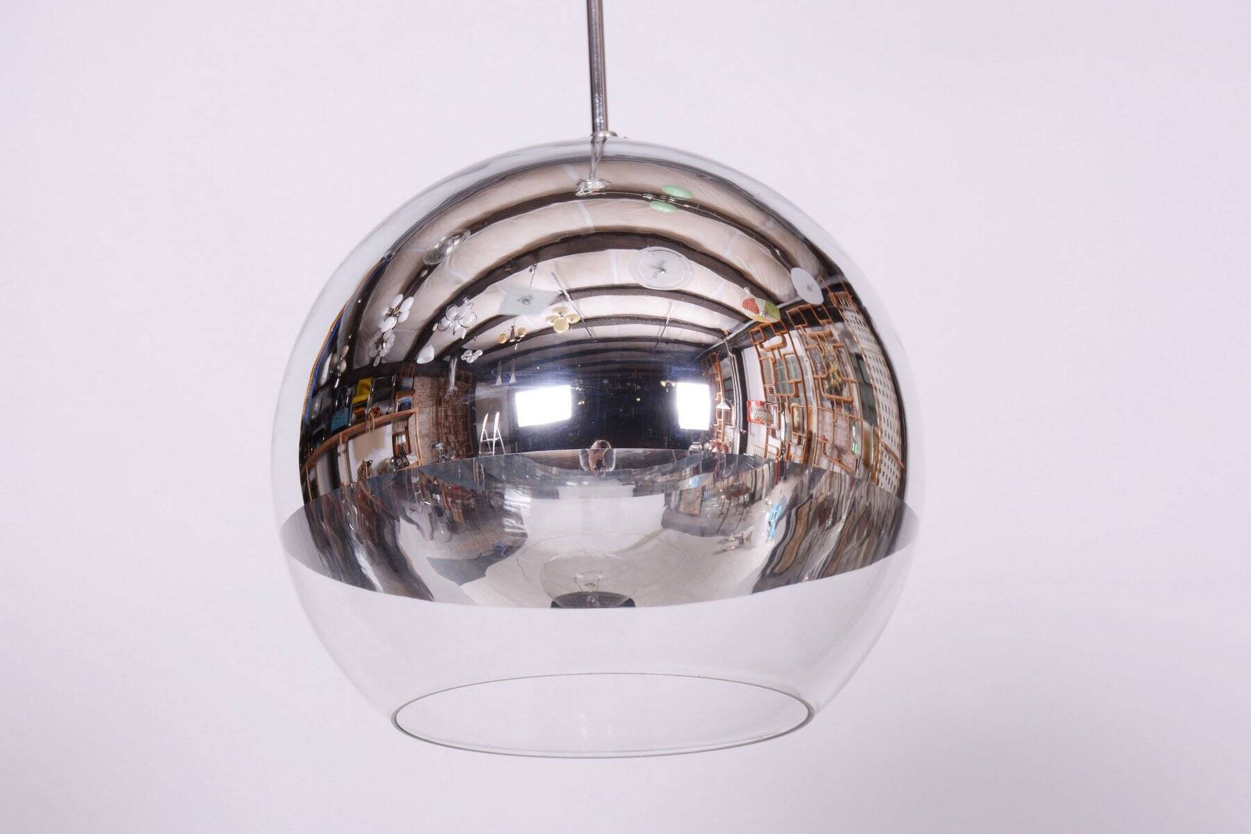 Mid-Century Chandelier in Chromed Steel and Opaline Glass, Germany, 1970s