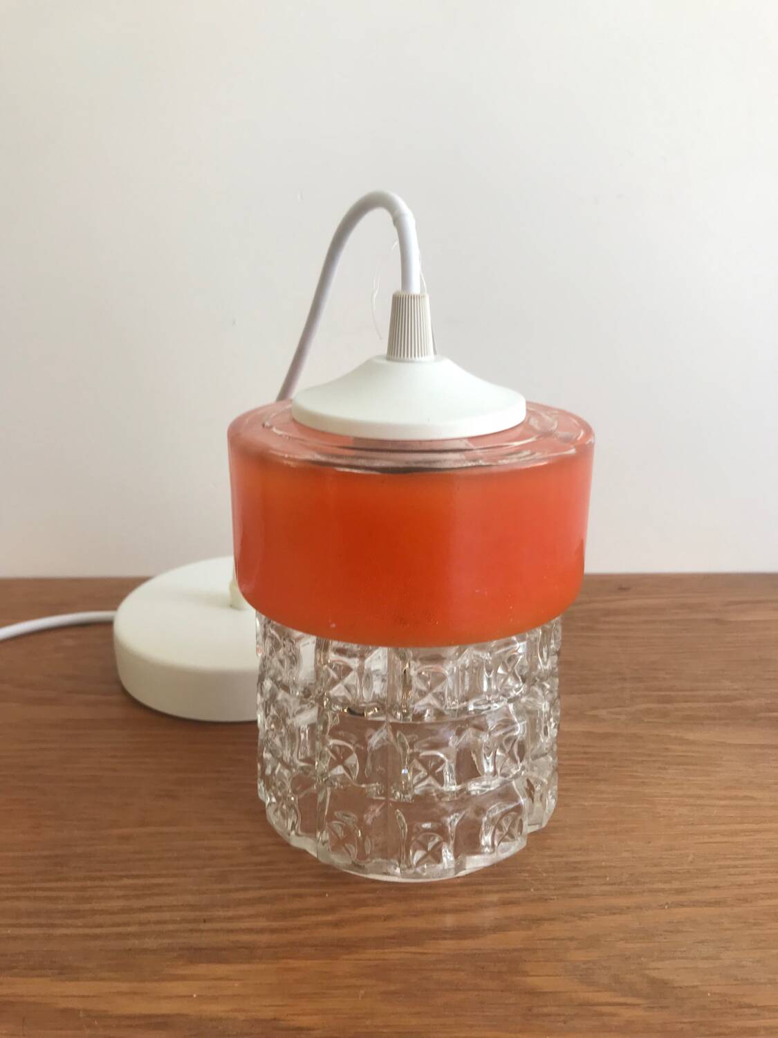 Vintage Glass Globe Pendant 70' Orange Band Electrical System New