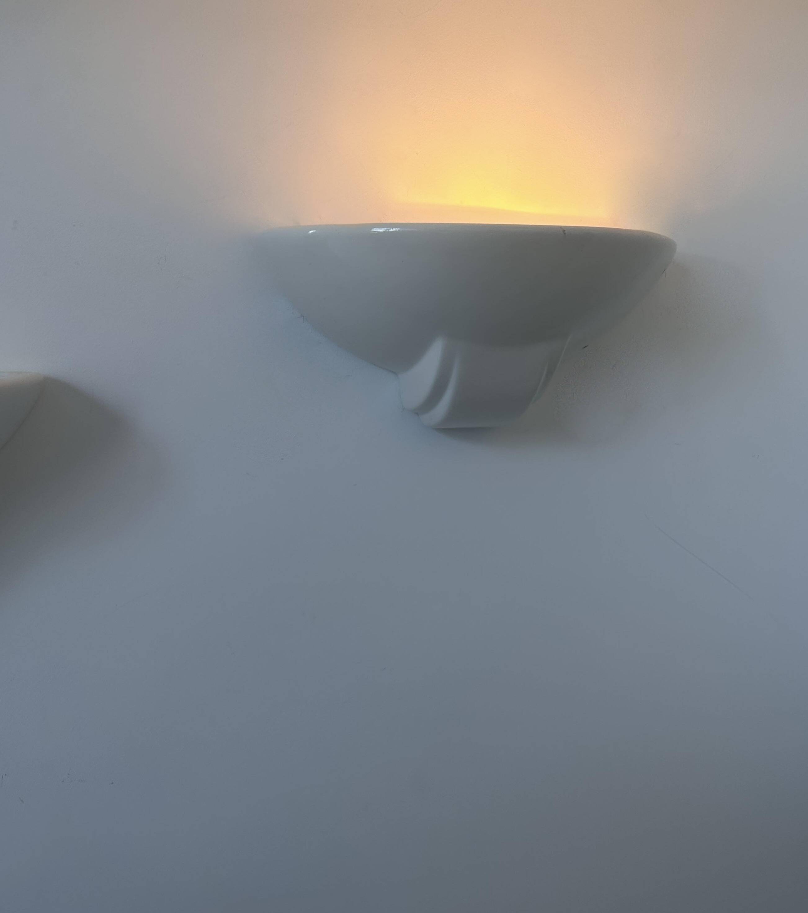 Pair of vintage porcelain wall lights, white, France 1970