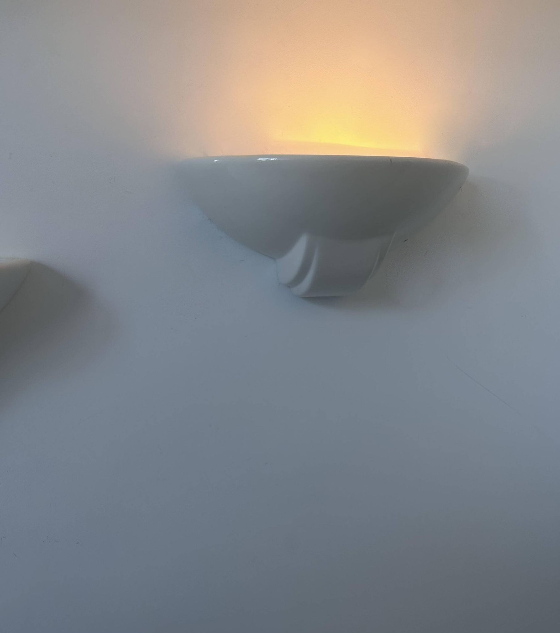 Pair of vintage porcelain wall lights, white, France 1970
