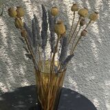 Bayadere patterned vase in glass, transparent and vintage ochre