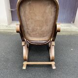 Rocking chair in wood and leather, 20th century