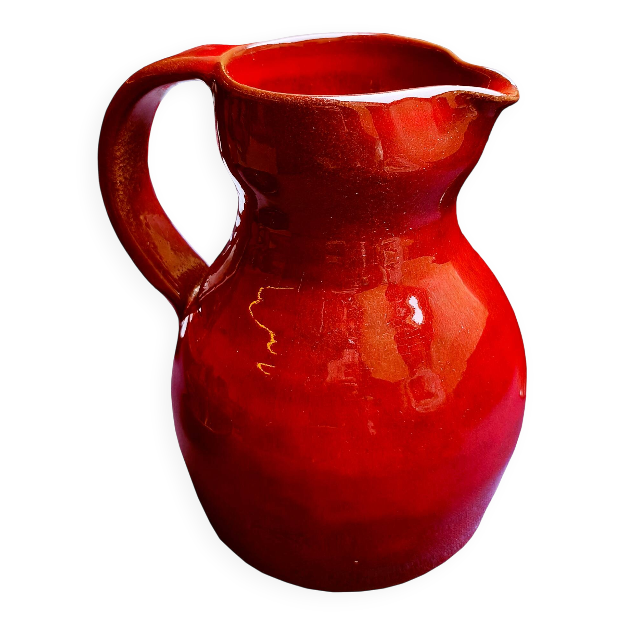 Max Idlas, large burgundy ceramic pitcher, France, 1960s