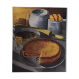 Still life the pie. Oil on canvas. Signed.