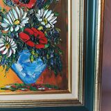 Oil painting on canvas, bouquet of flowers in a framed vase, signed.