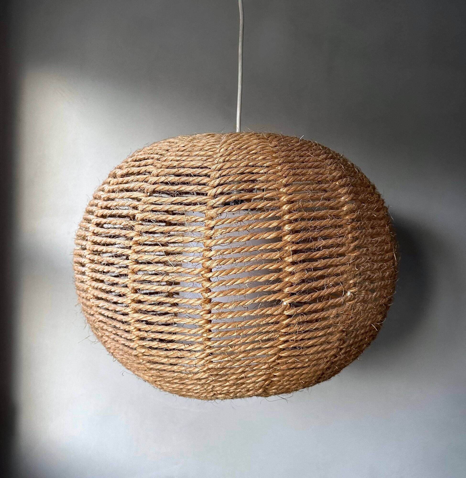 Mid Century sisal lamp, ball lamp, hanging lamp, cottage style Germany