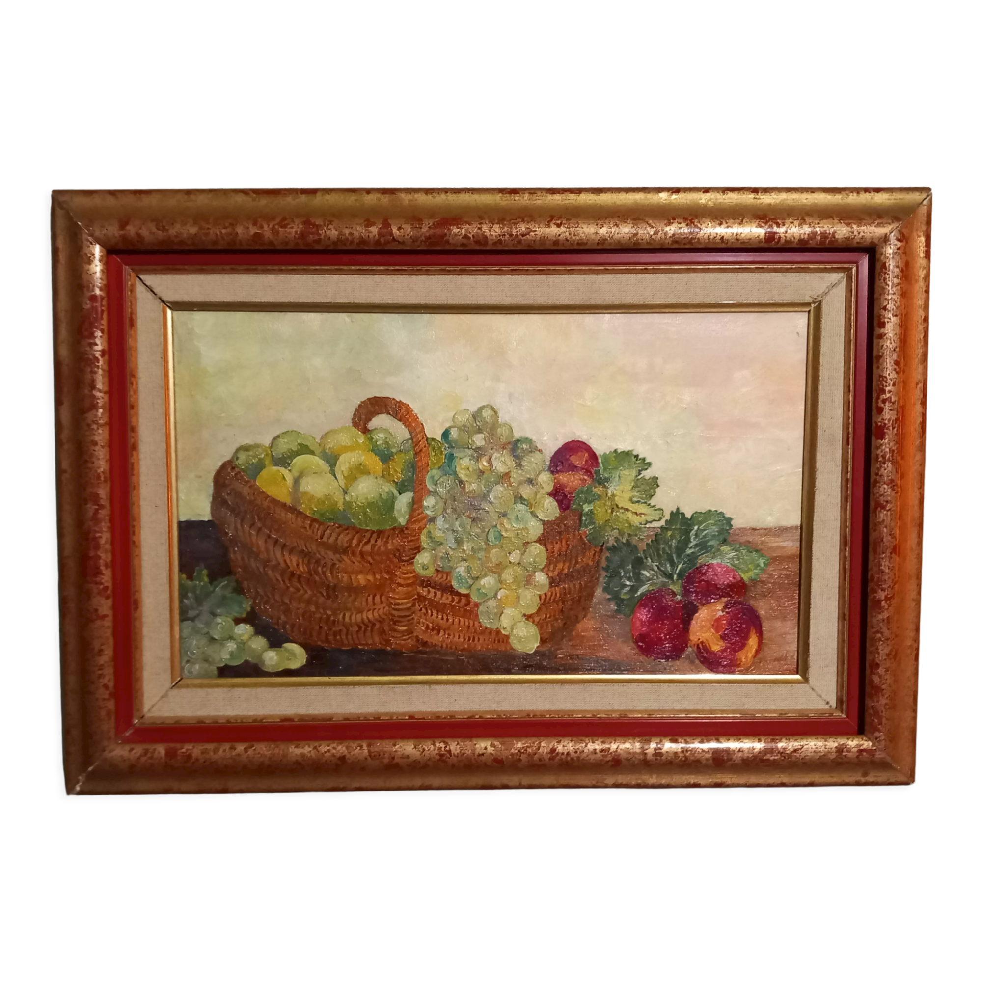 Oil on canvas-still life fruit basket