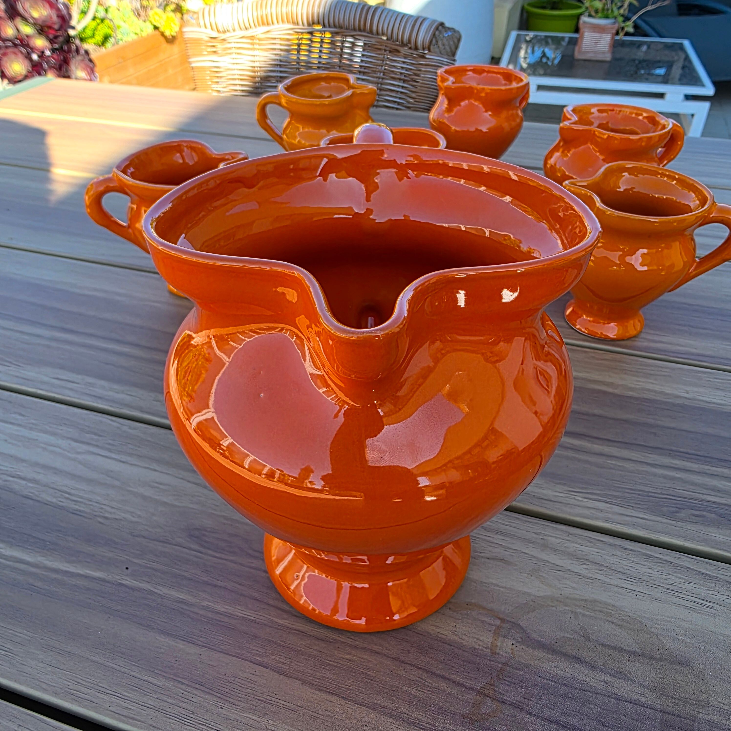 Vintage orangeade service Vallauris – Orange Pop jug + 6 cups