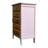 Vintage powder pink compass leg chest of drawers from the 1950s