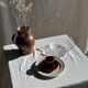Set of 6 vintage brown glazed ceramic espresso cups with saucers.