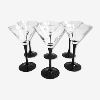 Verres à cocktail/martini vintage avec un pied noirs