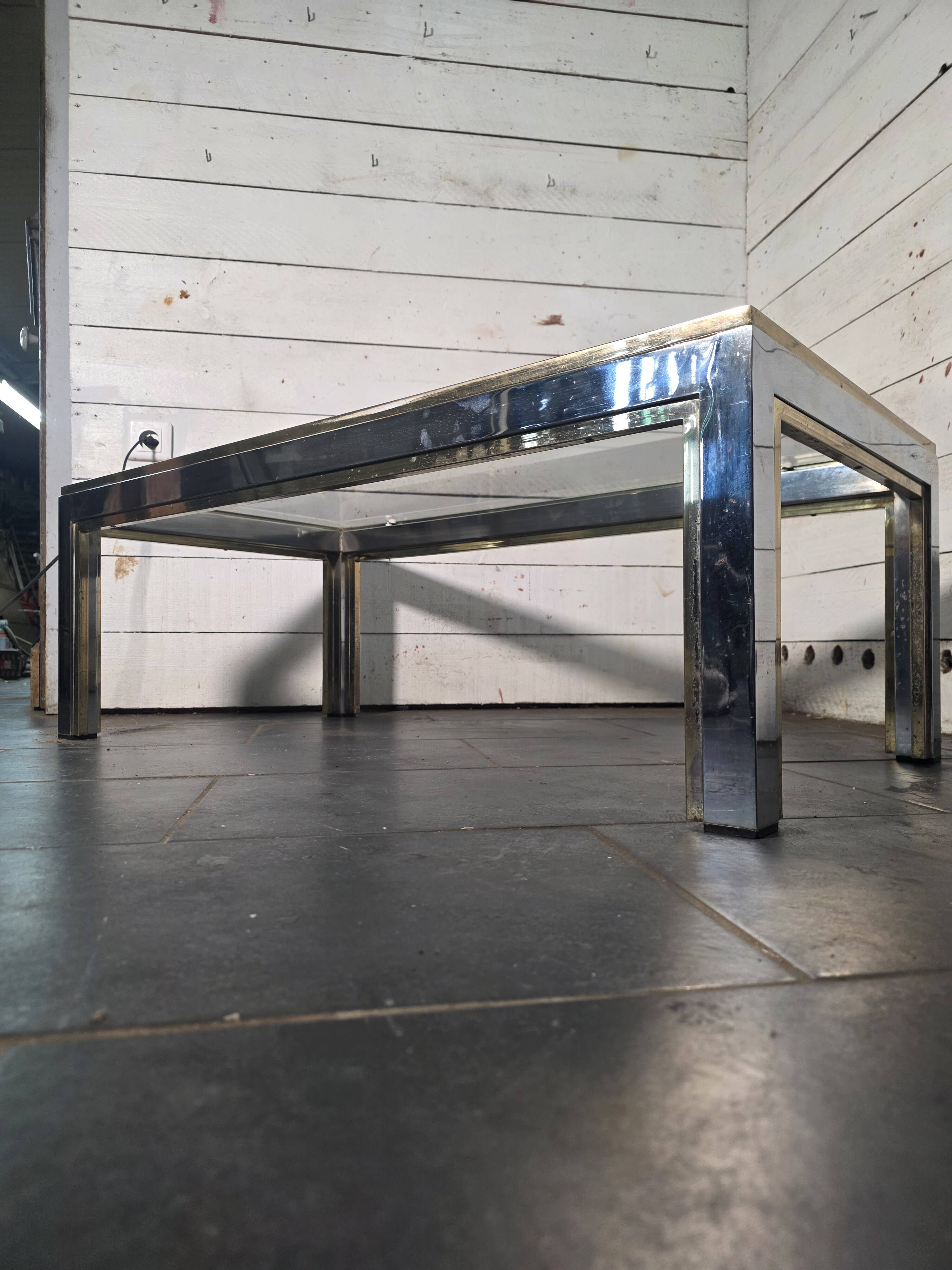 Chrome and gold metal coffee table by Romeo Rega from the 1970s.