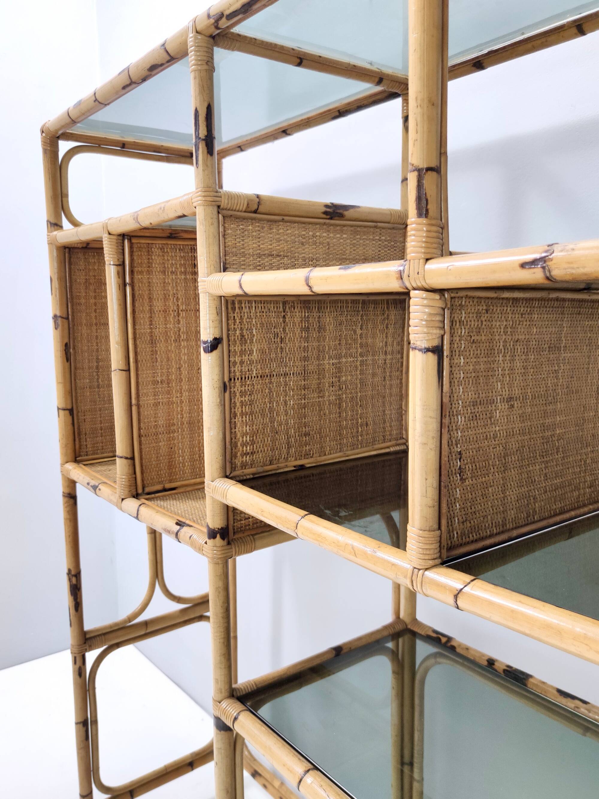 Bamboo Bookcase with Smoked Glass Shelves by Vivai del Sud, Italy