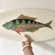 Grand plat ovale poisson Gien modèle Baie d'Halong