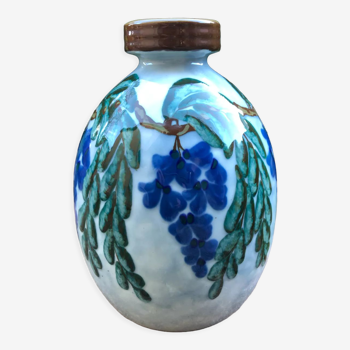 Vase art déco décor aux glycines signé camille tharaud