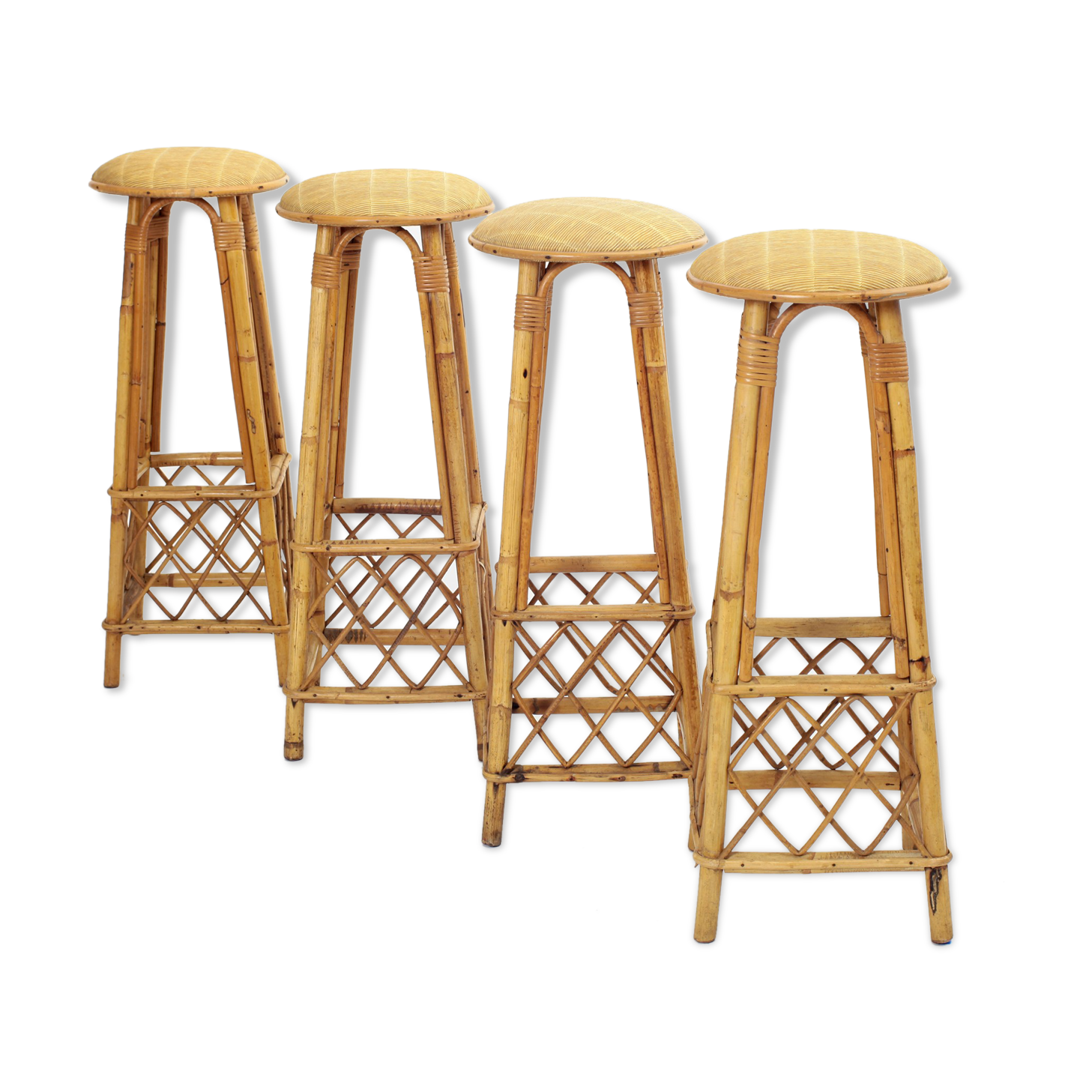 4 vintage rattan bar stools