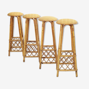 4 tabourets de bar en rotin vintage