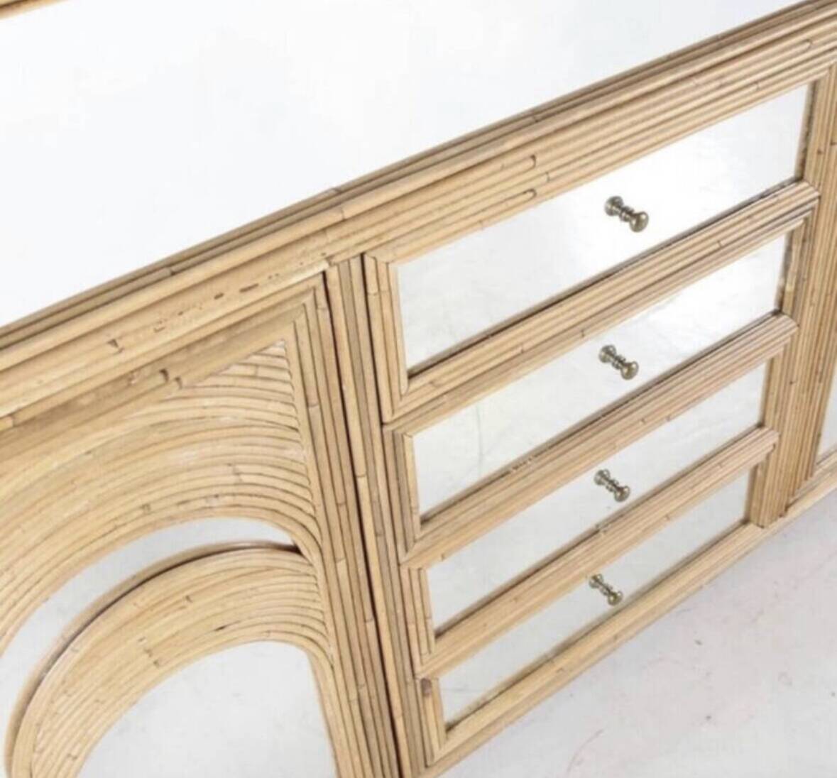 Rattan and mirrored “palm tree” sideboard