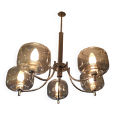 Lustre années 70, globes en verre fumé, 5 feux
