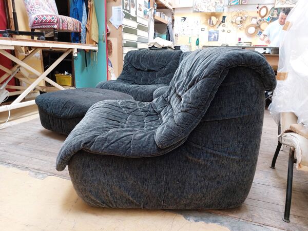 Canapé d'angle modulable chauffeuses et pouf vintage Steiner - Années 80