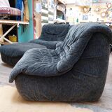 Modular corner sofa, armchairs and vintage Steiner pouf - 80s