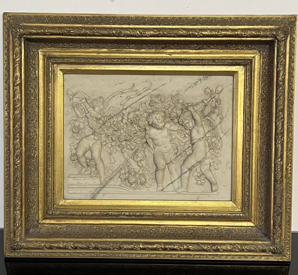 Marble high relief by François Duquesnoy "Putti, garlands and flowers" Paris