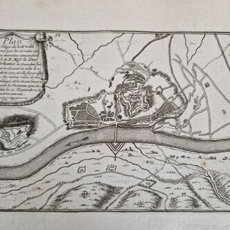 17th century copper engraving "Plan of the siege of Lerida formed by the armies of the two crowns"