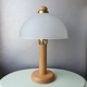 Vintage wooden table lamp with glass lampshade, 80s