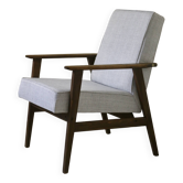 Henryk Lis 300-190 armchair in wood and mottled blue-grey fabric, 1970s