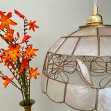 Vintage lampshade suspension in mother-of-pearl and brass