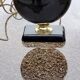 Pair of 70s designer lamps in black ceramic and gold metal