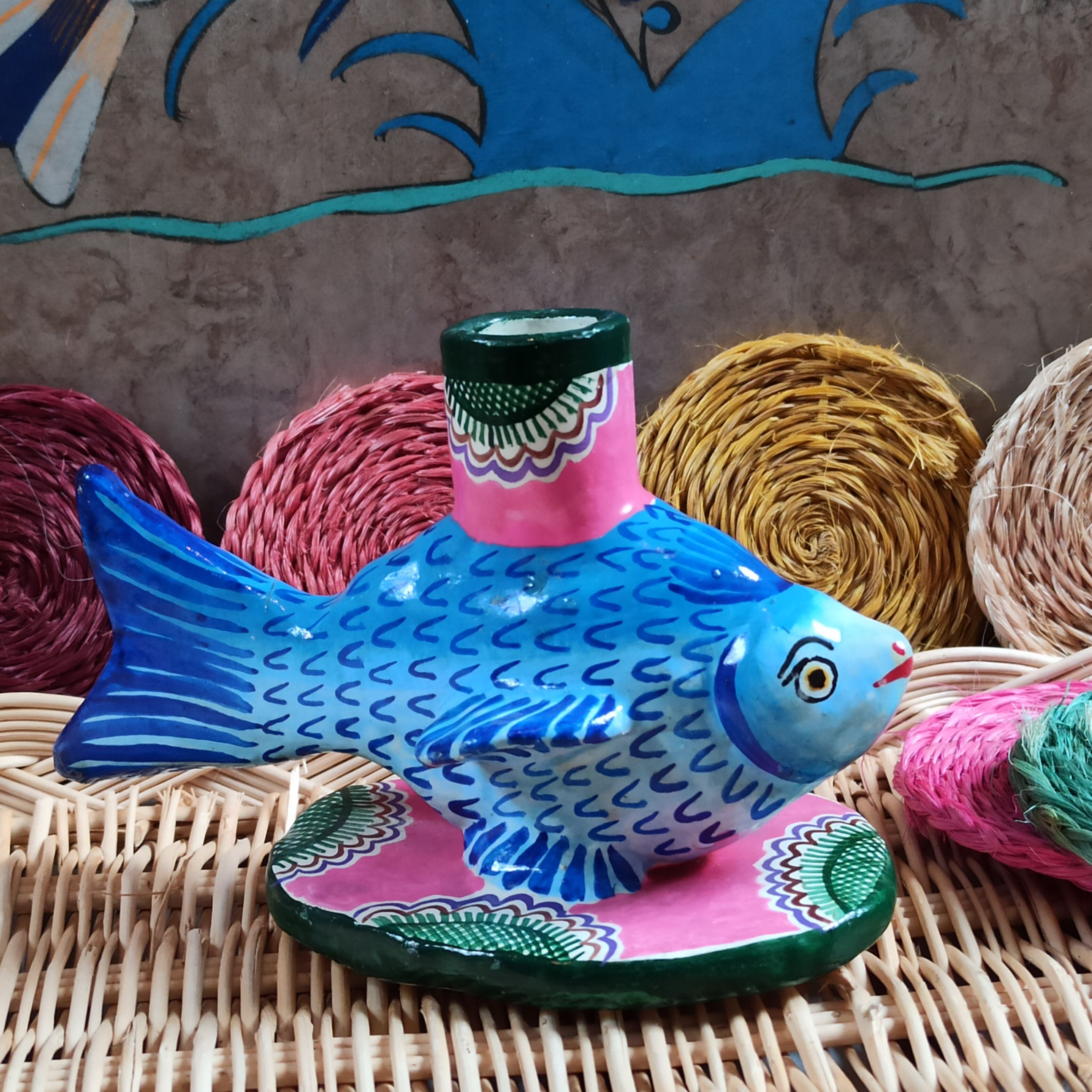 Candle holder vintage fish art from Mexico