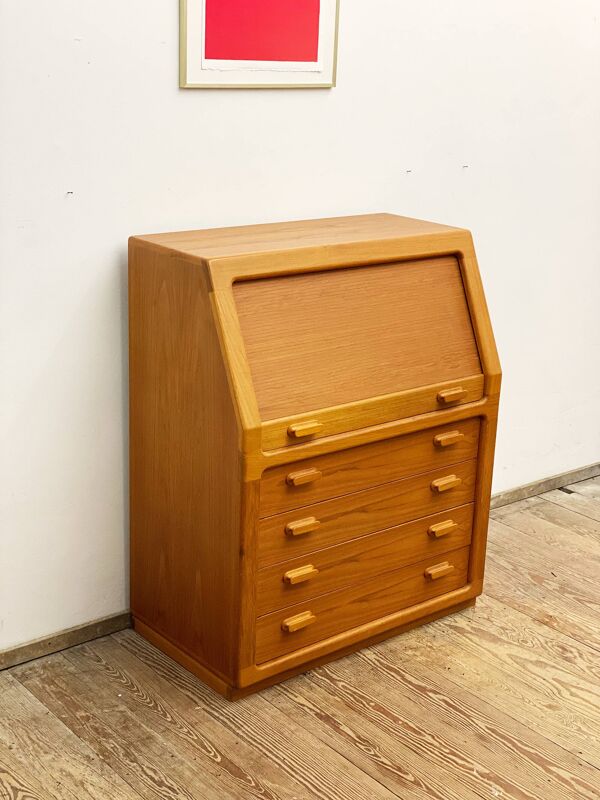 Cabinet d’écriture en teck danois du milieu du siècle, bureau ou bureau de secrétaire avec rouleau, années 1960