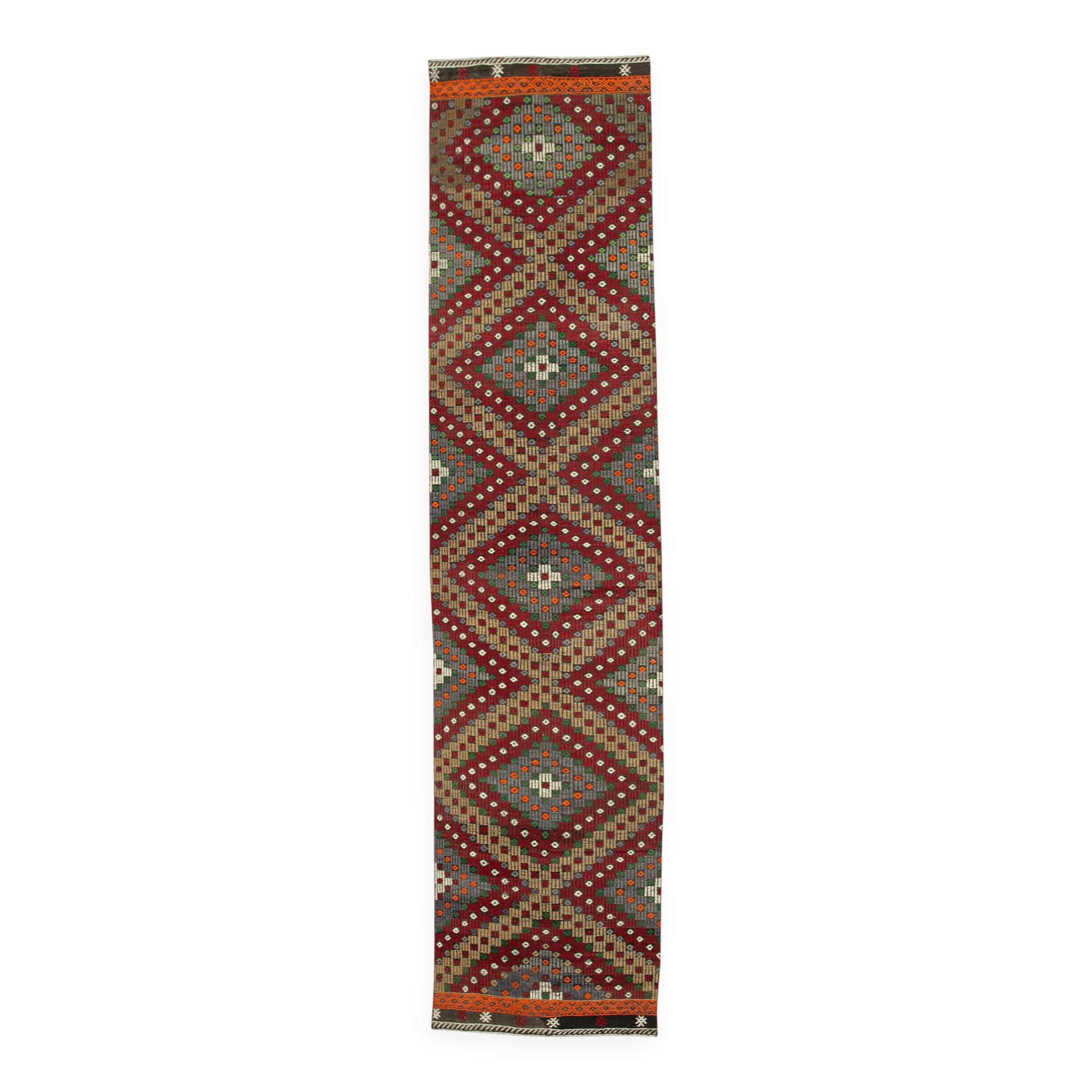 Turkish Handmade Vintage Anatolian Kilim 86 cm x 373 cm