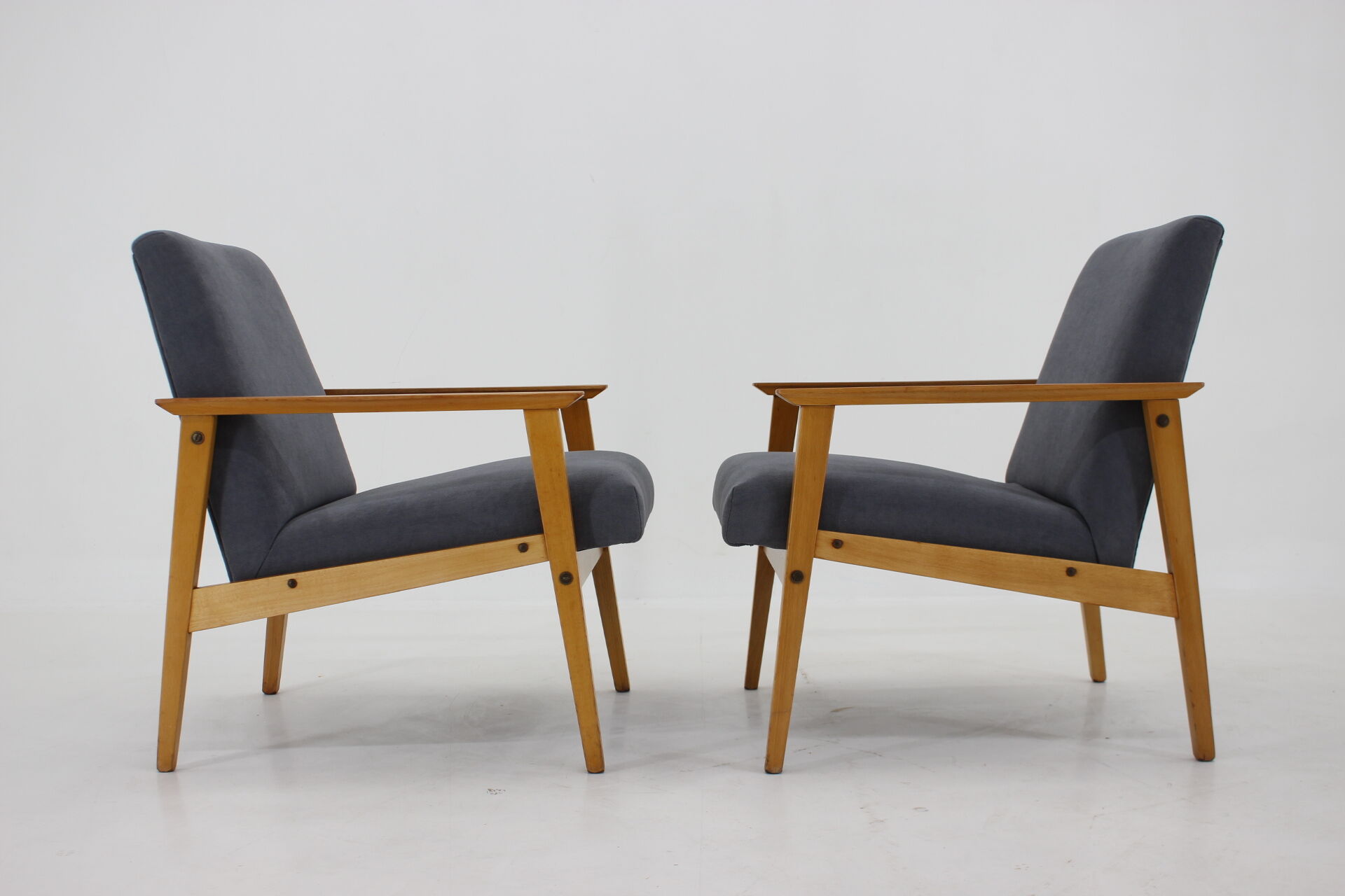 1960s Pair of Beech Armchairs, Czechoslovakia