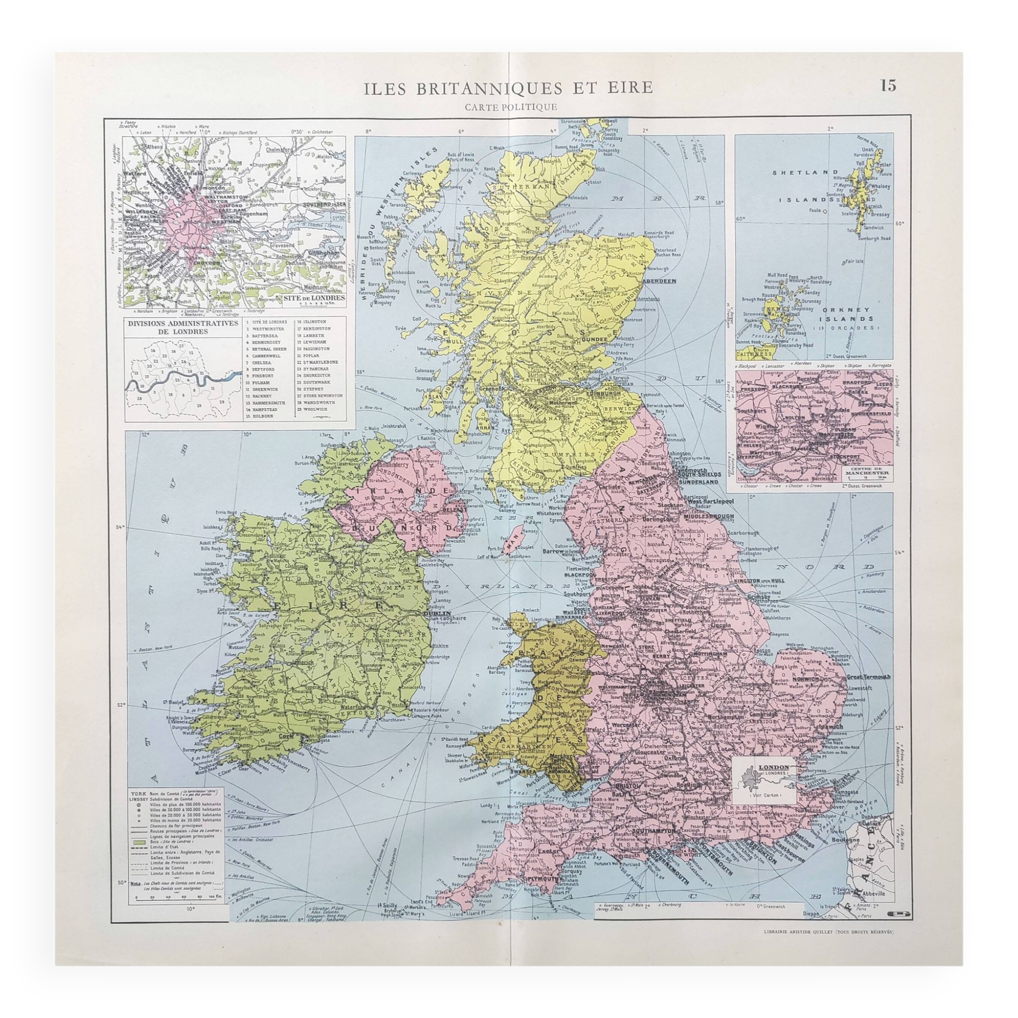 Old map of Great Britain and Ireland 43x43cm from 1950