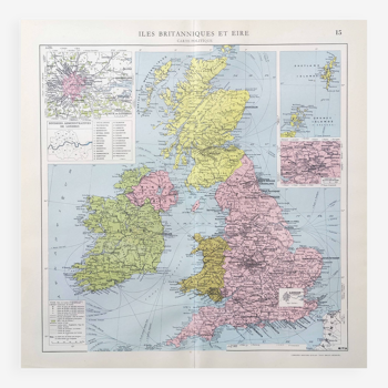Old map of Great Britain and Ireland 43x43cm from 1950