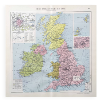 Old map of Great Britain and Ireland 43x43cm from 1950