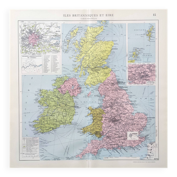 Old map of Great Britain and Ireland 43x43cm from 1950