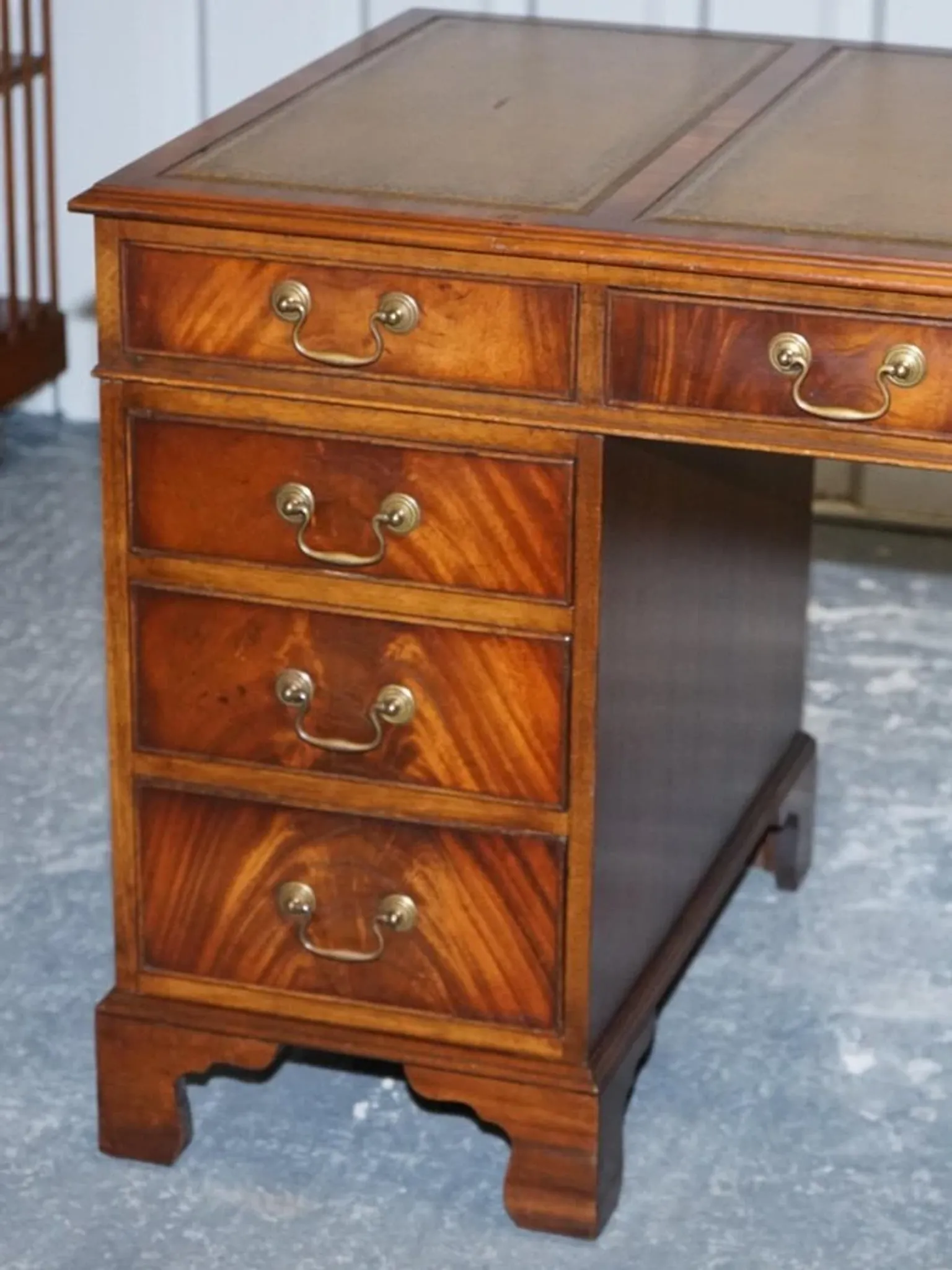 Vintage Green Hunter Leather Pedestal Desk by Bevan Funnell