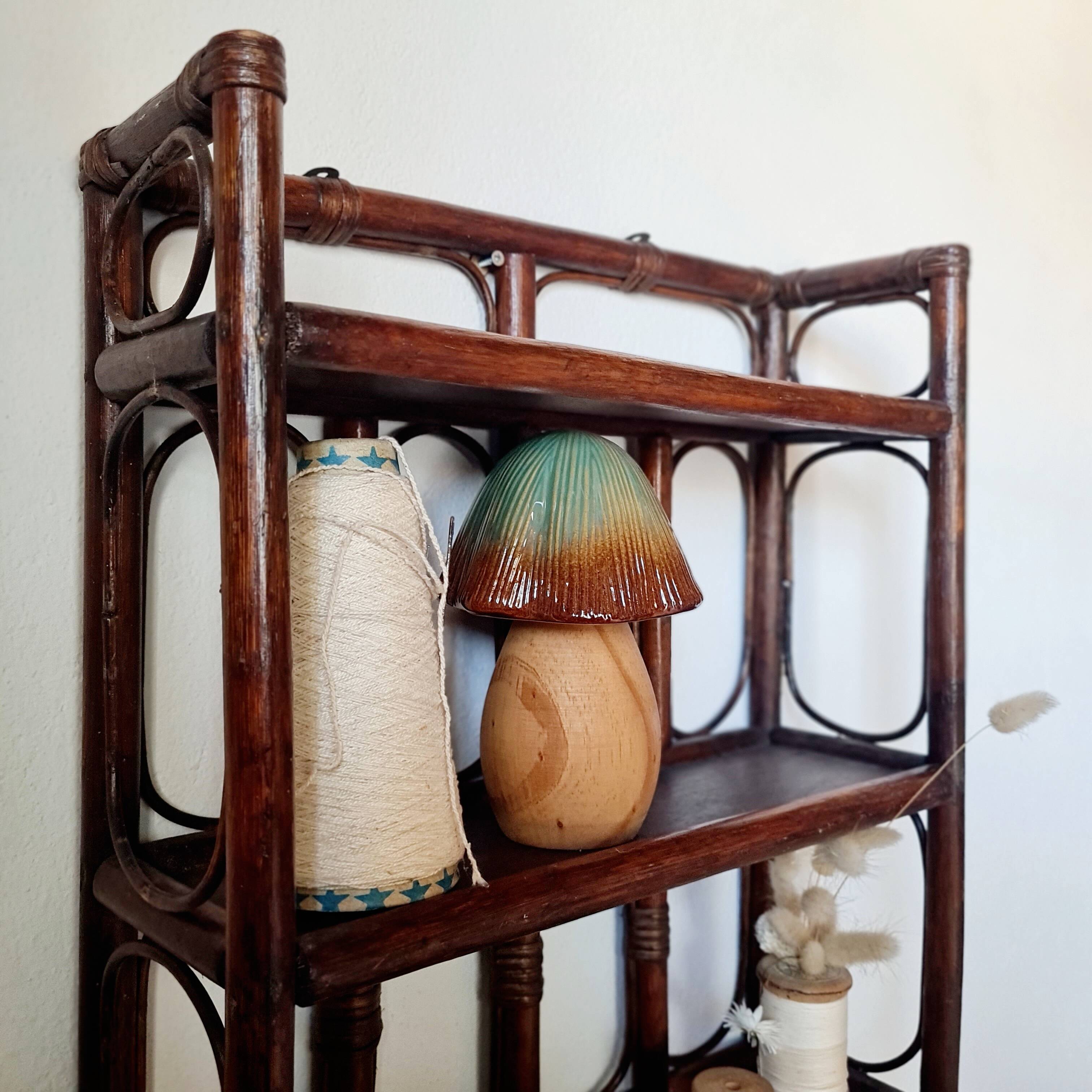 Vintage dark rattan wall shelf – Riviera & Bohemian style