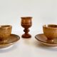 Vintage ceramic and wood egg cups