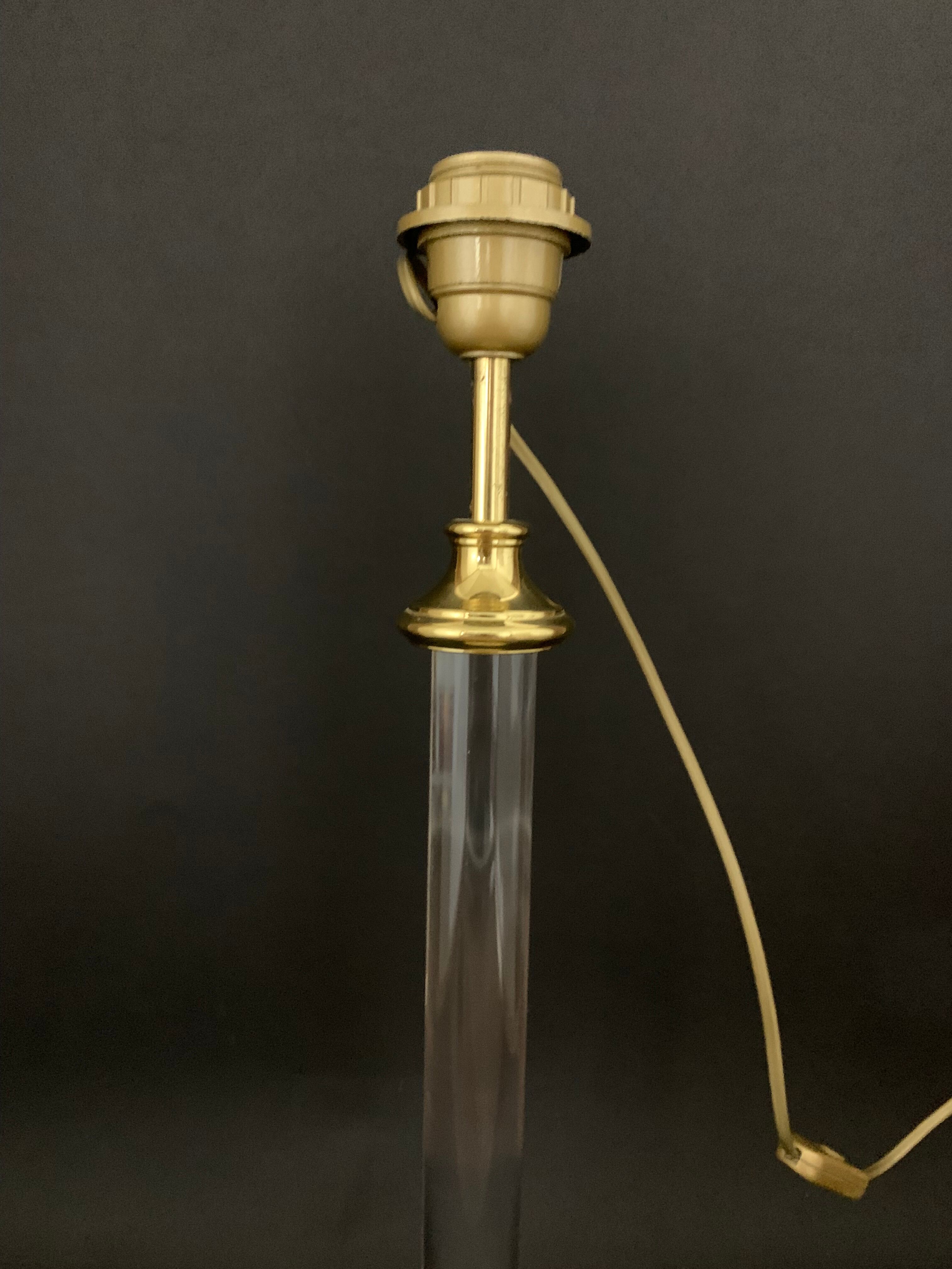 House the dolphin, lamp foot in plexiglass and gold metal design 1970