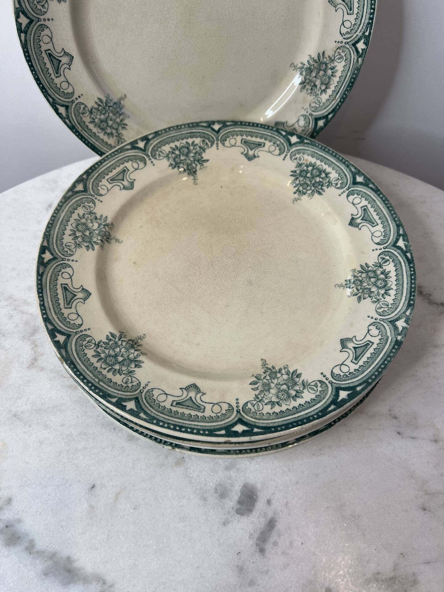 Set of 6 flat plates, ironstone Narcisses Onnaing.