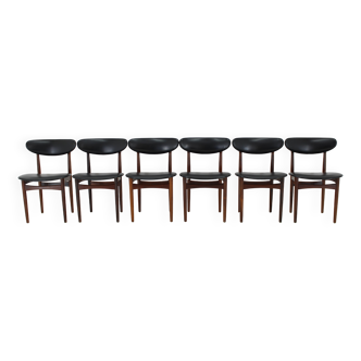 Ensemble de six chaises de salle à manger Scantic Mobelvaerk des années 1960 en similicuir, Danemark