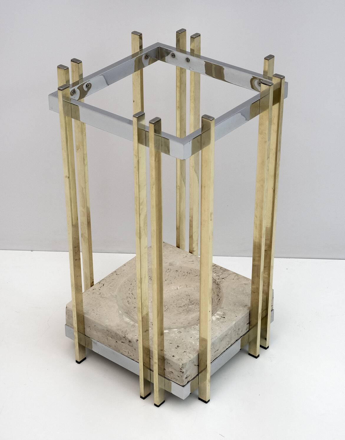 Mid-Century Modern Italian Travertine, Chrome and Brass Umbrella Stands, 70
