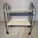 Vintage folding trolley in chromed metal and enamelled trays