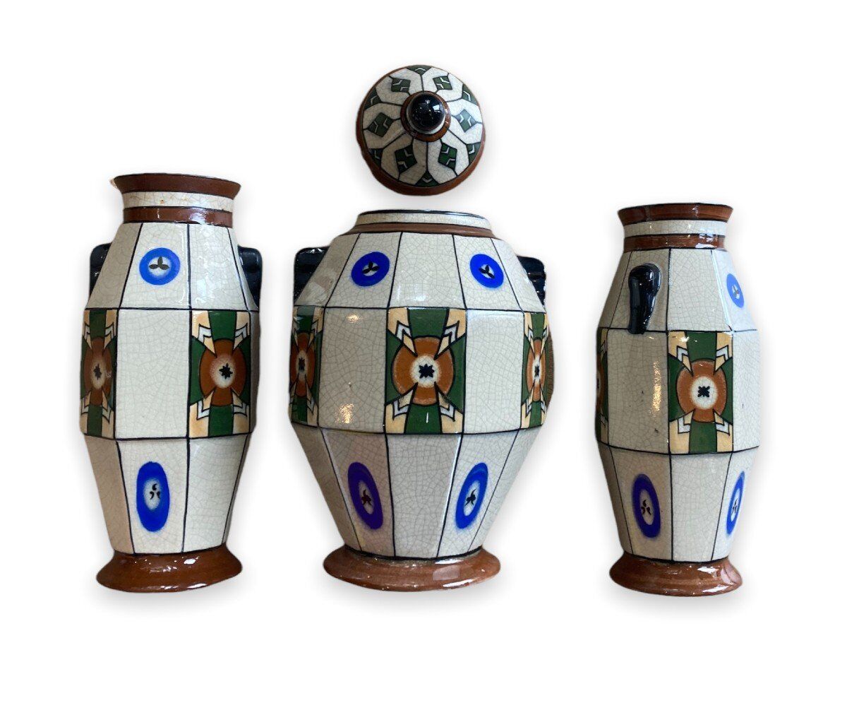 Set Of Vases Art Deco De La Faïencerie Wasmuël