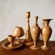 Composition of vases and cups in turned wood