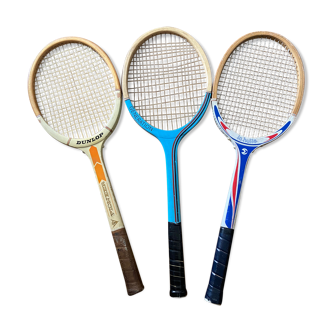 Série de 3 raquettes de tennis en bois vintage